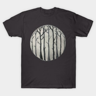 Trees In Fog, Mixed Media T-Shirt